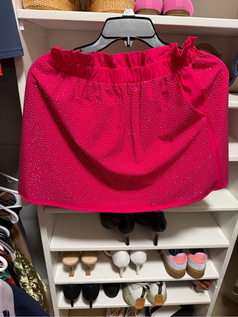 Hot Pink Embellished Ruffle-Waist Mini Skirt
